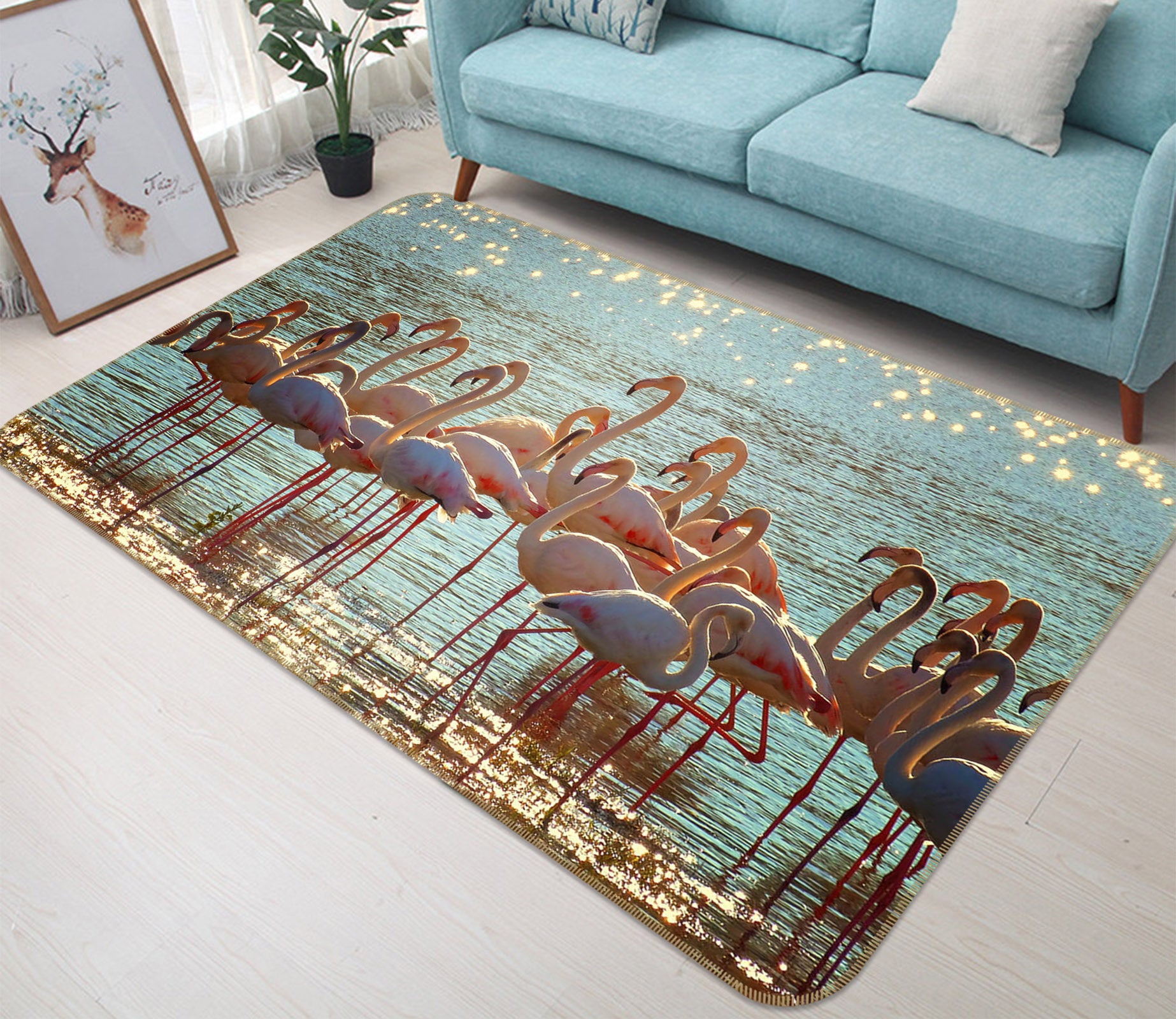 3D Many Flamingos 82099 Animal Non Slip Rug Mat