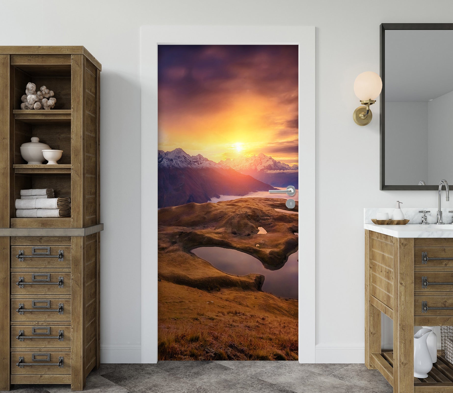 3D Sunset Lake 140 Door Mural