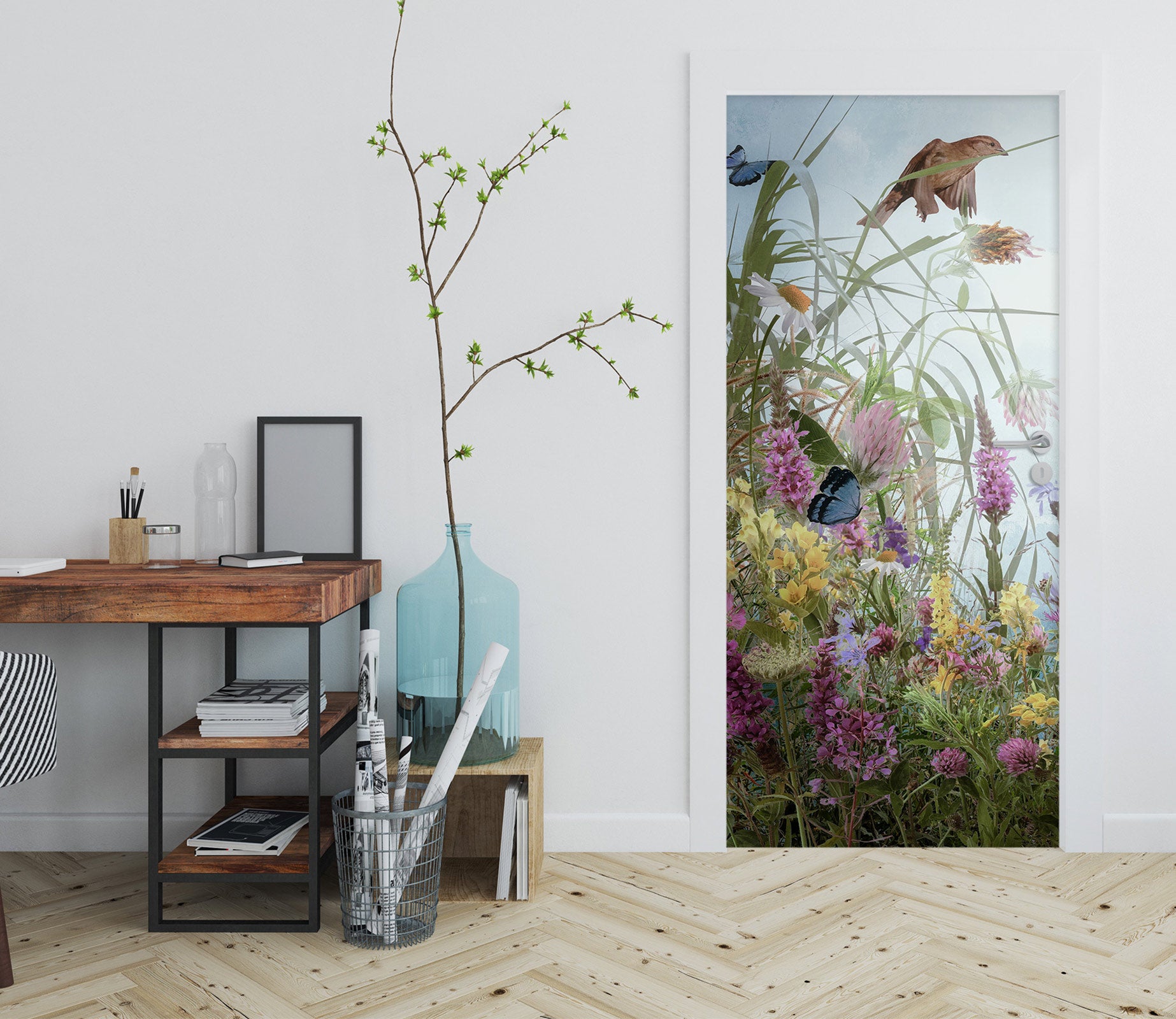 3D Bird Flowers Plants Clump 107186 Beth Sheridan Door Mural