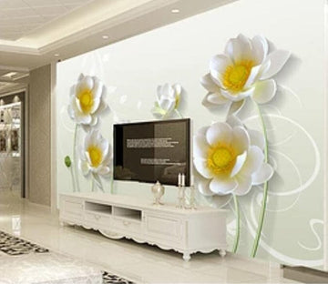 3D White Flowers1408 Wall Murals Wallpaper AJ Wallpaper 2 