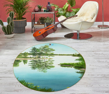 3D Lake Tree 18137 Marina Zotova Rug Round Non Slip Rug Mat