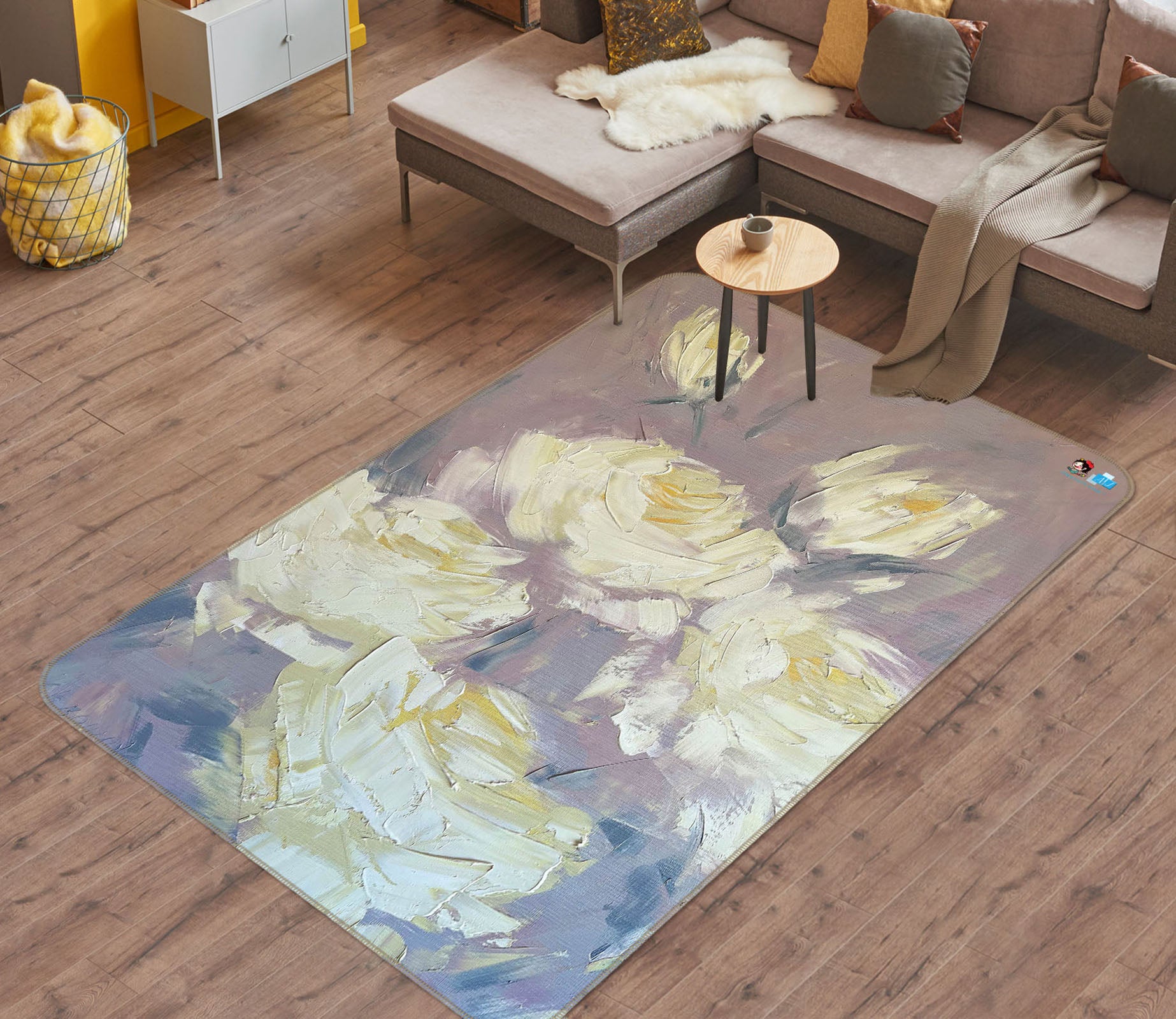 3D White Rose 3852 Skromova Marina Rug Non Slip Rug Mat