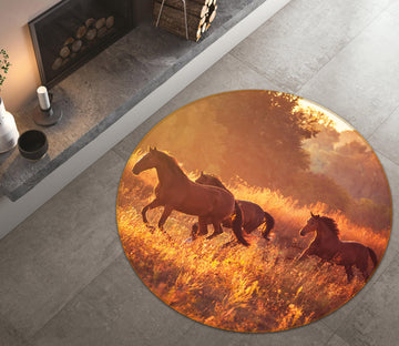 3D Prairie Horses 38006 Animal Round Non Slip Rug Mat