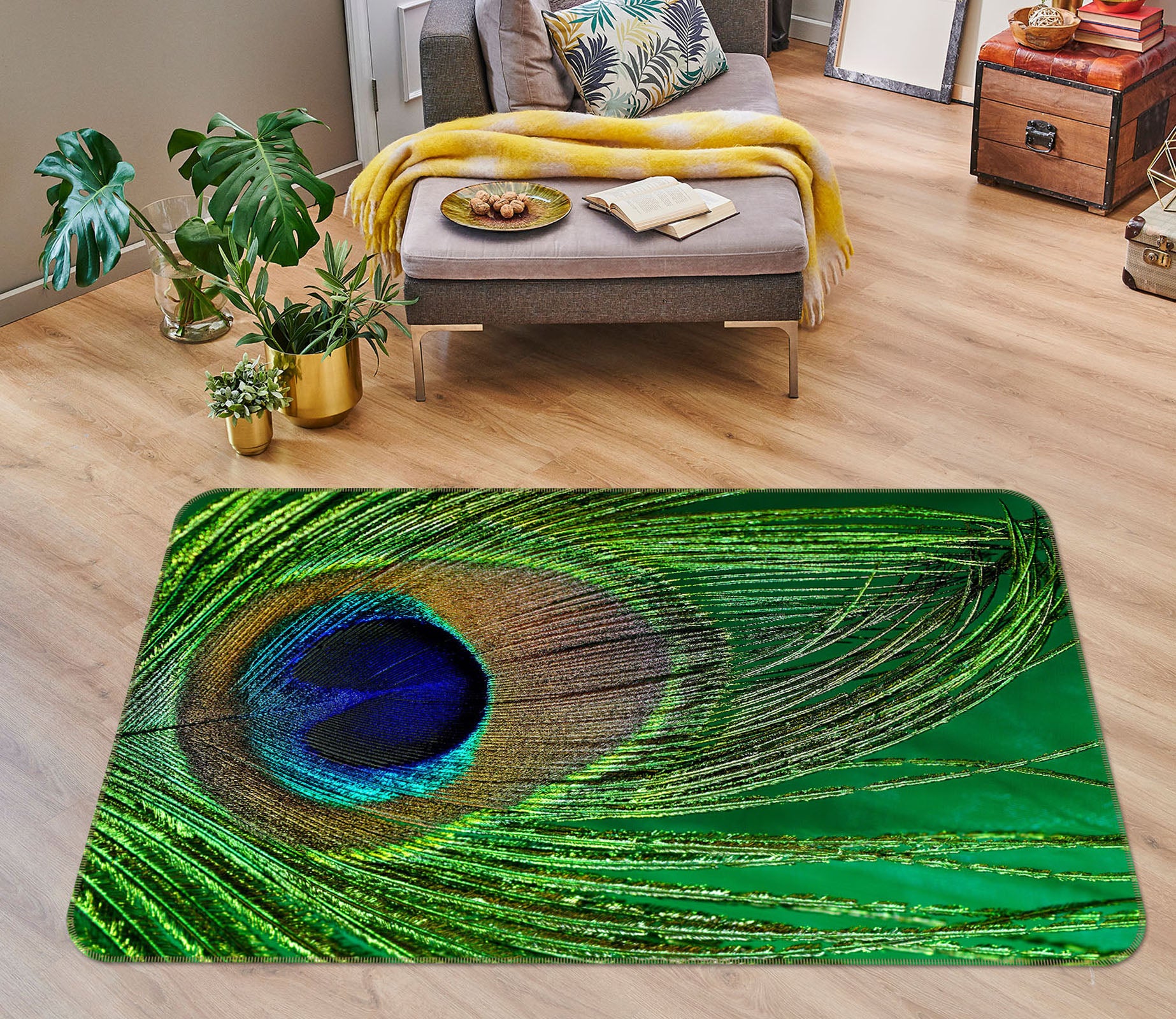 3D Peacock Feather 68209 Animal Non Slip Rug Mat