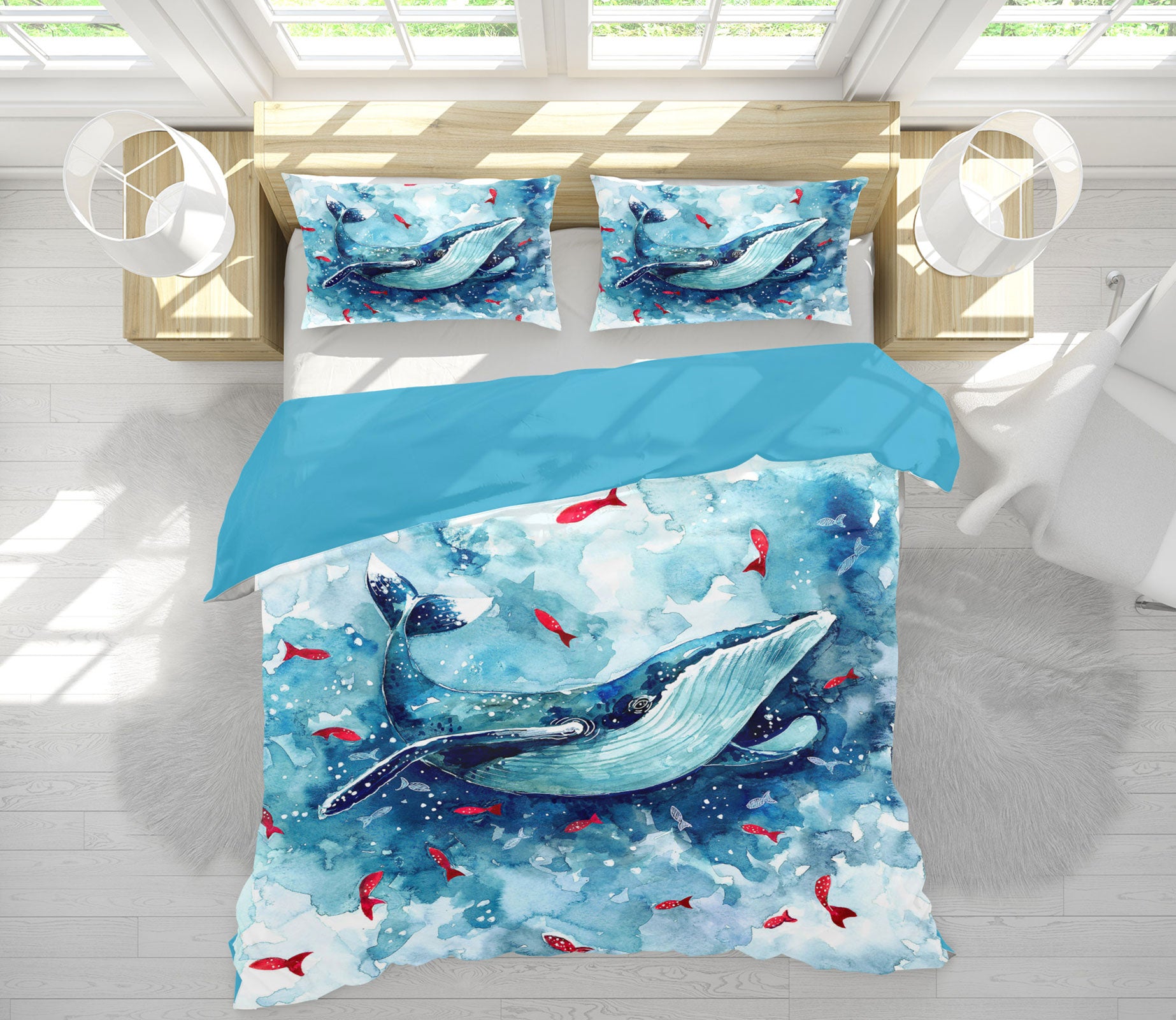 3D Blue Whale 035 Bed Pillowcases Quilt