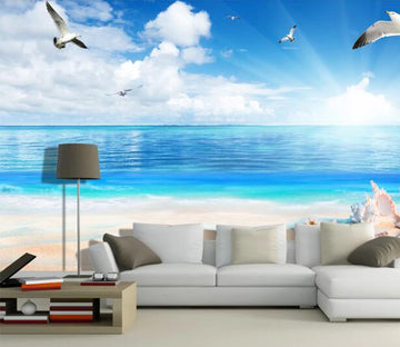 3D Seagull Beach WC275 Wall Murals