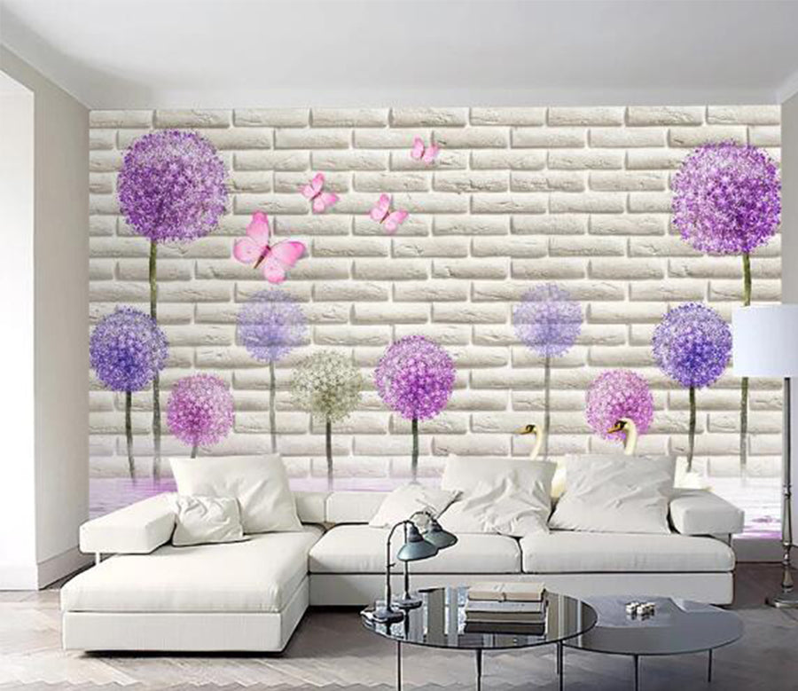 3D Violet Swan WC214 Wall Murals