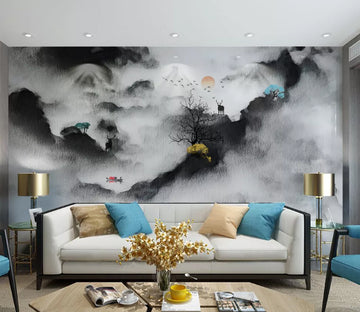 3D Black Fawn Boat WC2454 Wall Murals