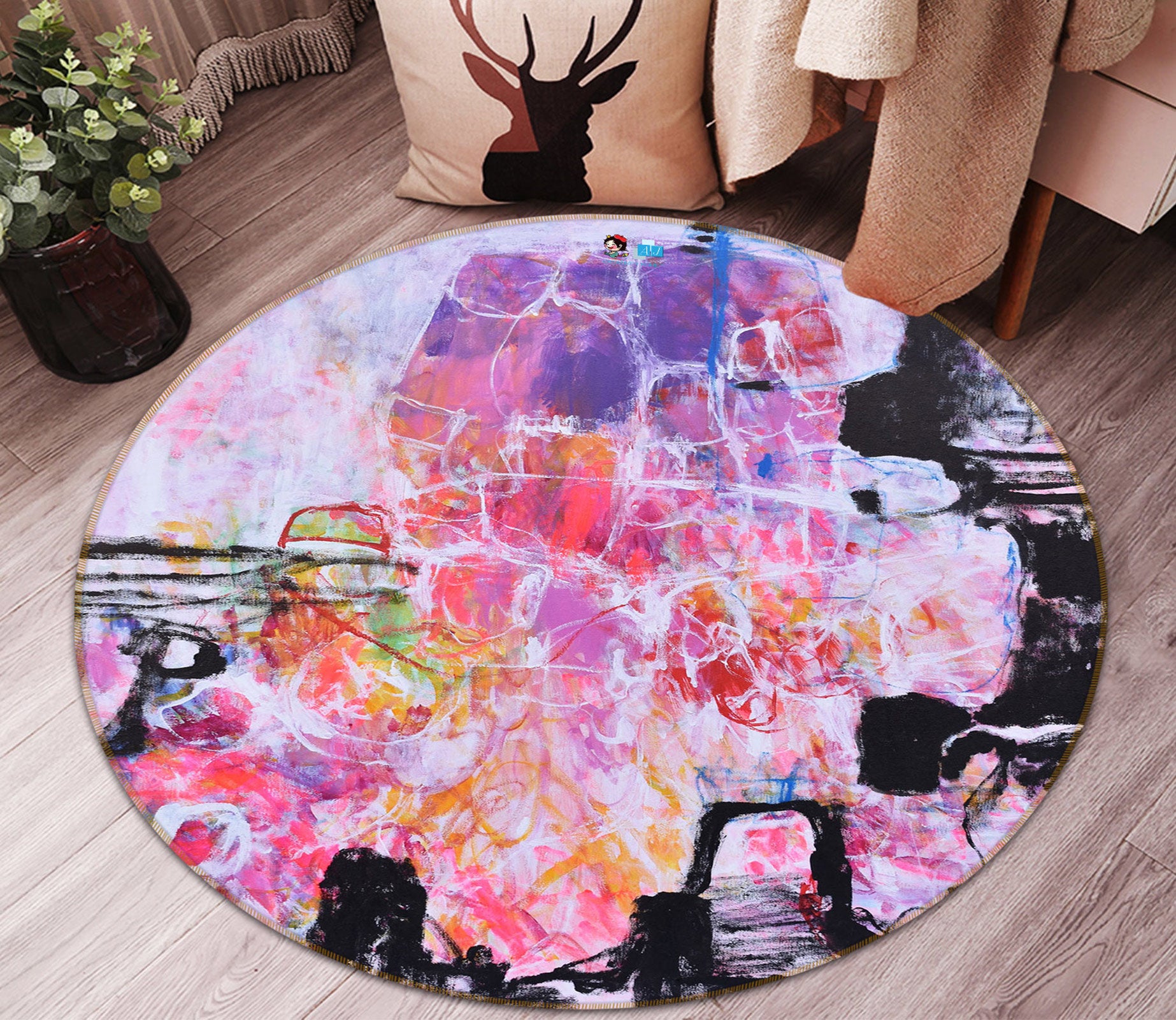 3D Pink Texture 1362 Misako Chida Rug Round Non Slip Rug Mat