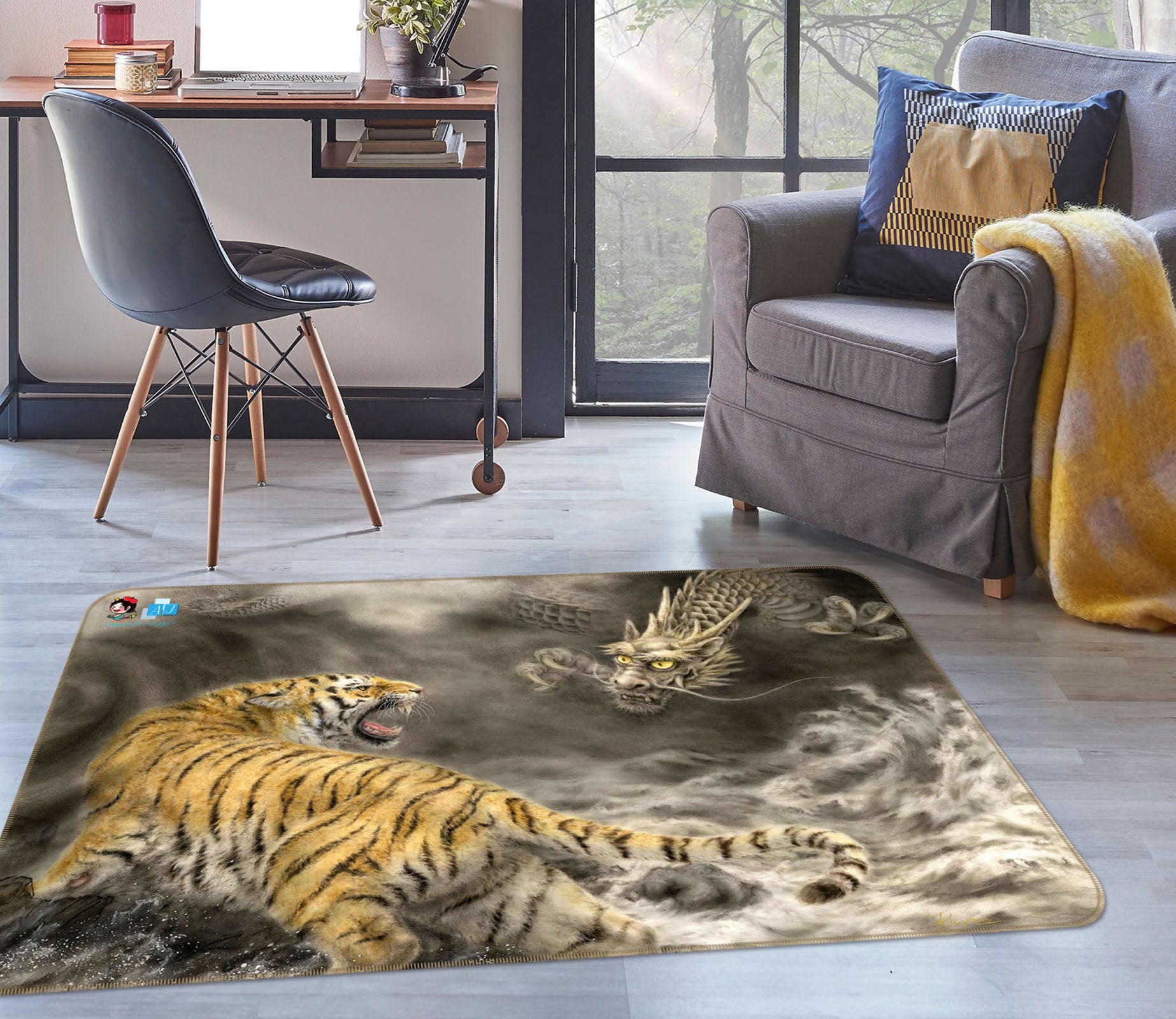 3D Dragon Tiger 5718 Kayomi Harai Rug Non Slip Rug Mat