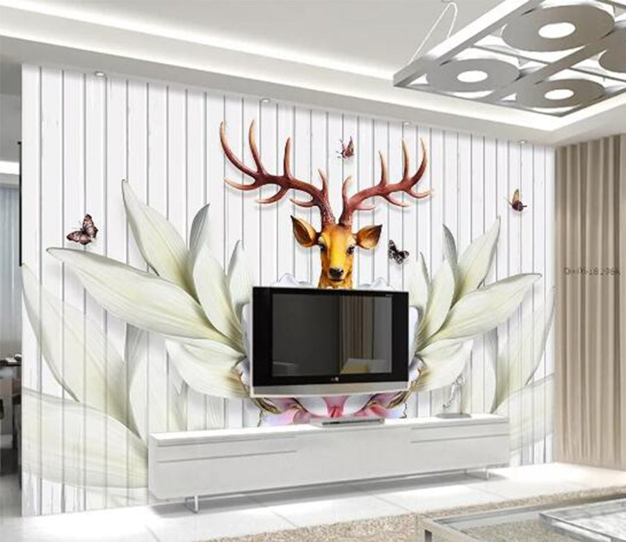 3D Deer Flower WC502 Wall Murals