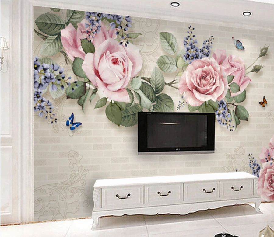 3D Rose butterfly WC621 Wall Murals