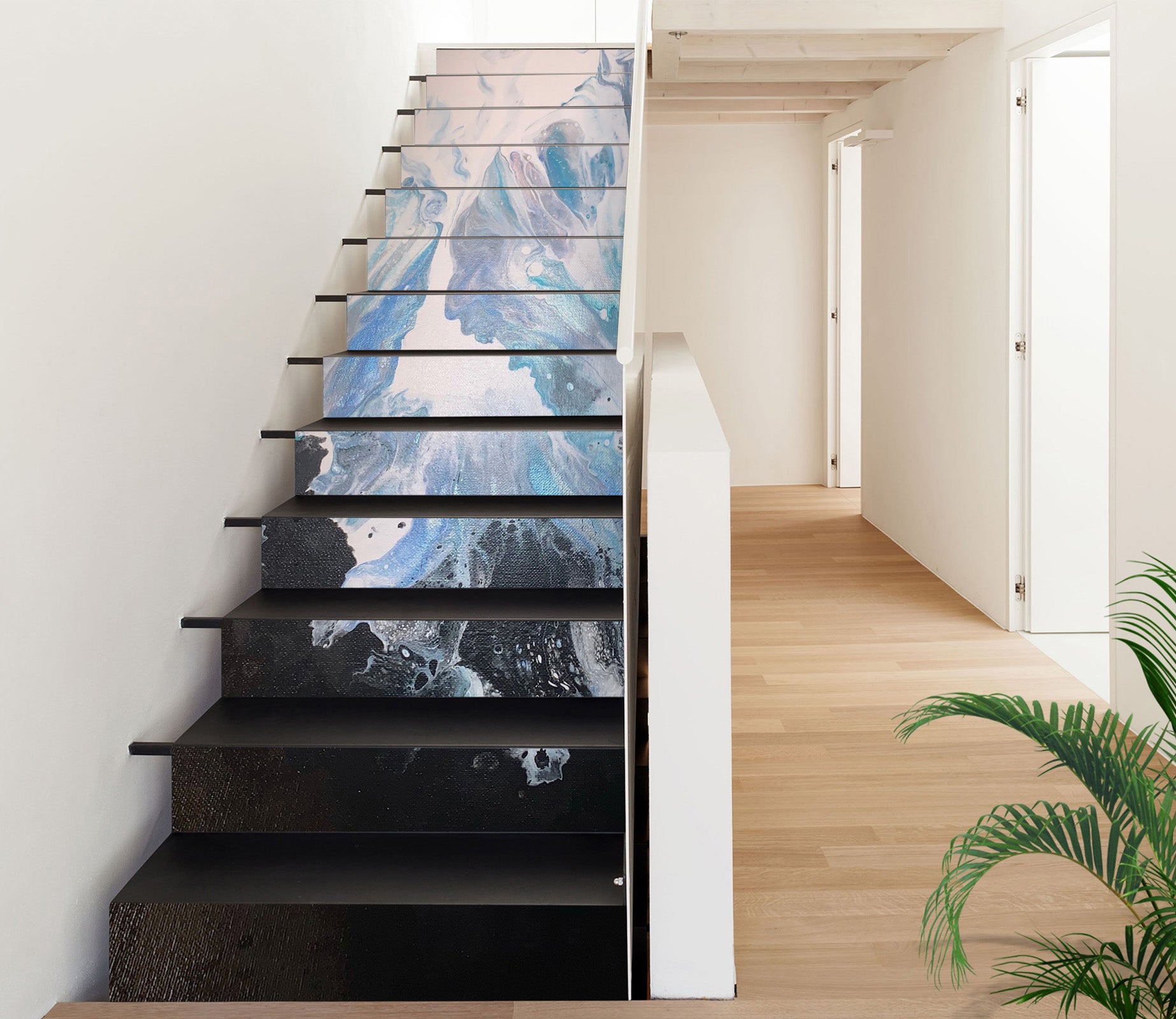 3D Sky Blue Black Water Paint 90186 Valerie Latrice Stair Risers