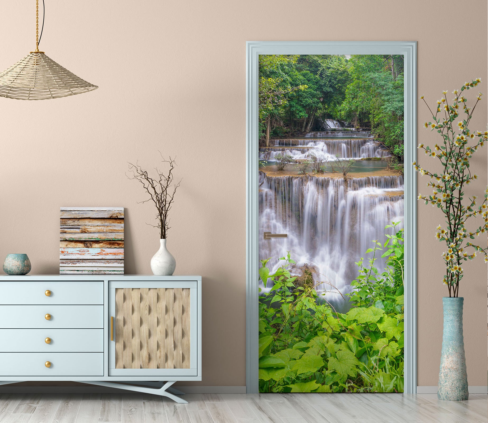 3D Green Forest River 126 Door Mural