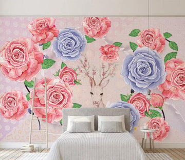 3D Rose Deer WC951 Wall Murals