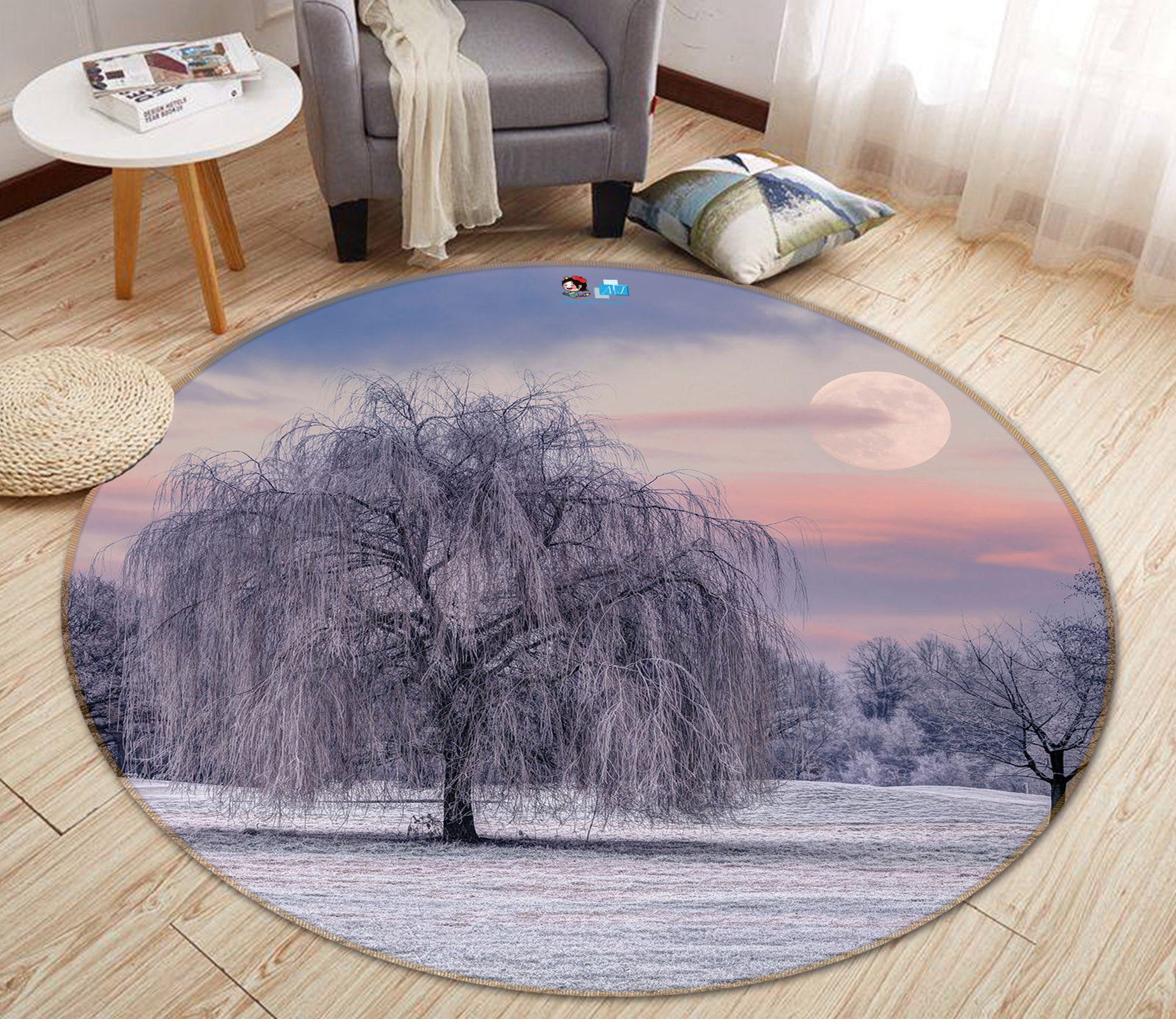 3D Snow Willow 7313 Assaf Frank Rug Round Non Slip Rug Mat