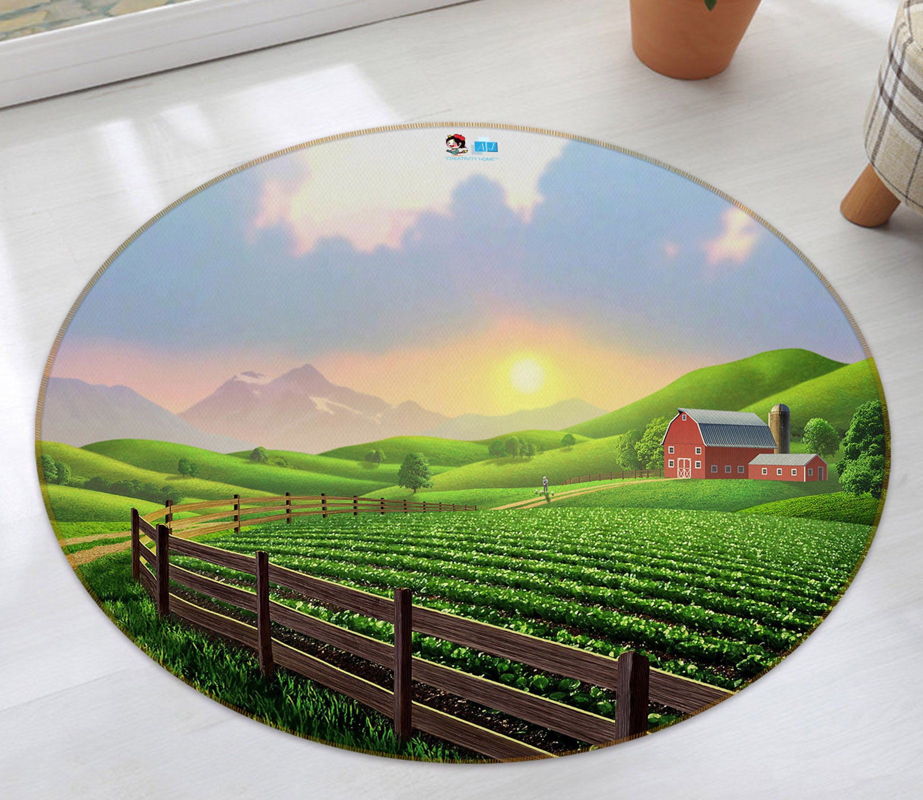 3D Green Field 83129 Jerry LoFaro Rug Round Non Slip Rug Mat