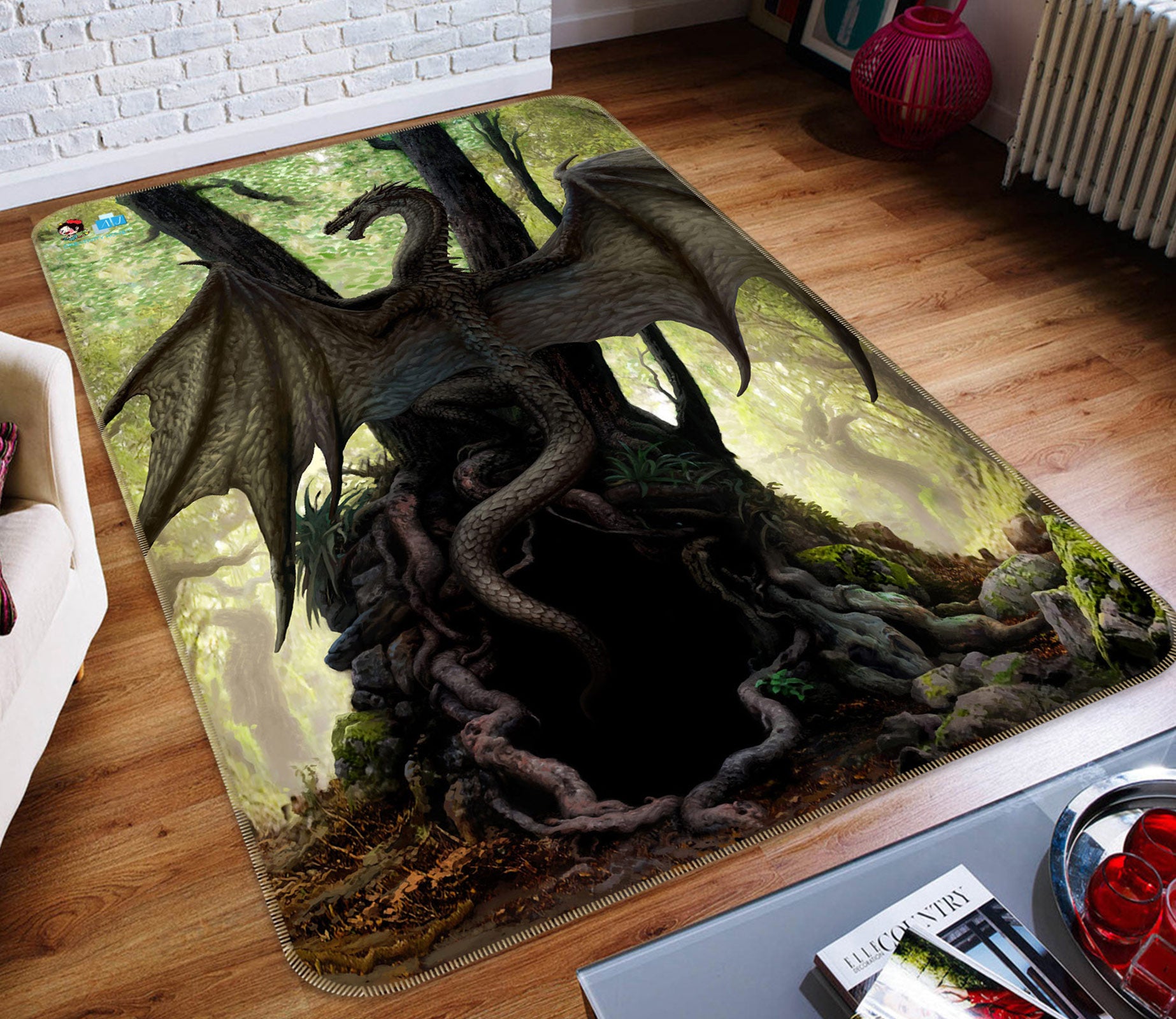 3D Trees Dragon 6042 Ciruelo Rug Non Slip Rug Mat