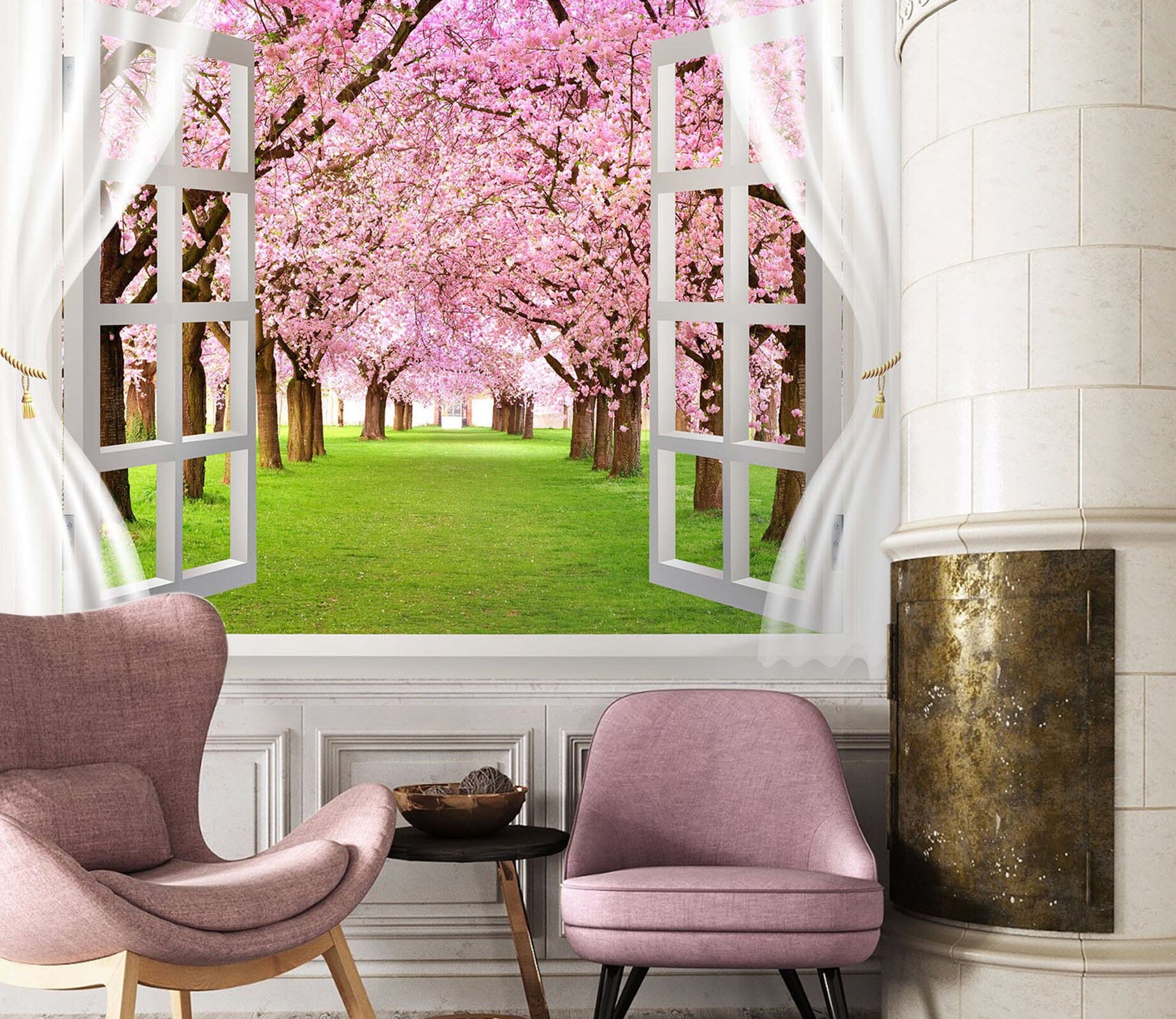 3D Window Cherry Forest 011 Wall Murals Wallpaper AJ Wallpaper 2 