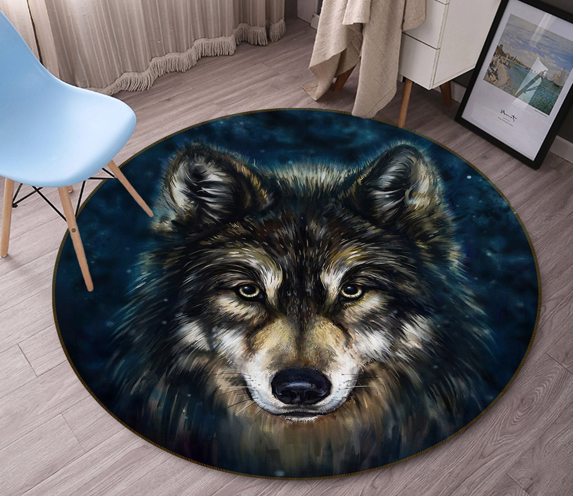 3D Wolf 37211 Animal Round Non Slip Rug Mat