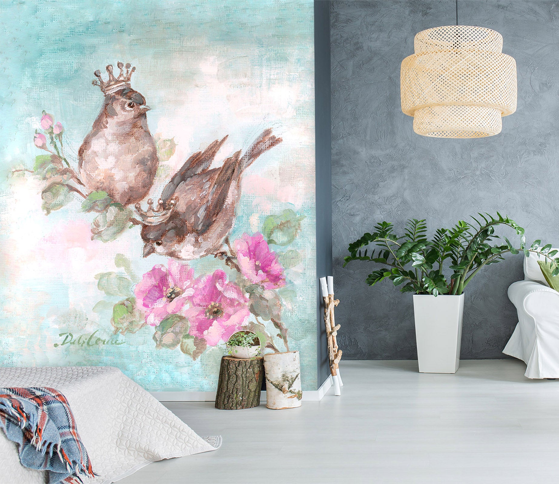 3D Flower Magpie 1605 Debi Coules Wall Mural Wall Murals