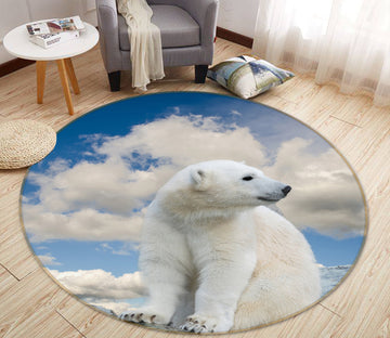 3D Polar Bear Sky 37231 Animal Round Non Slip Rug Mat