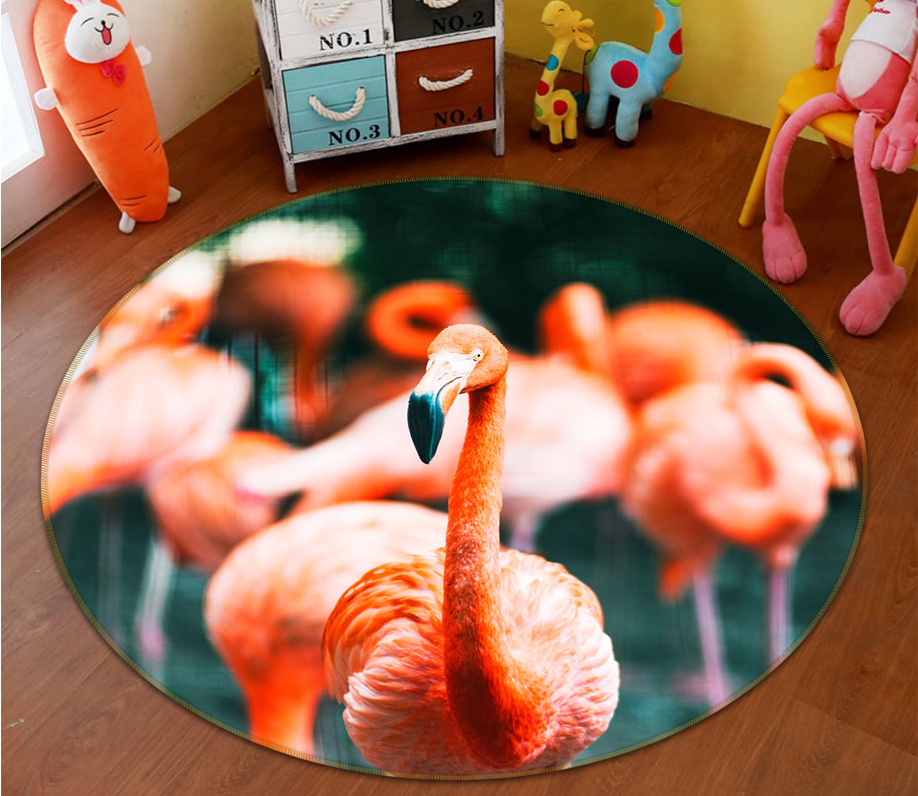 3D Red Flamingo Group 82224 Animal Round Non Slip Rug Mat