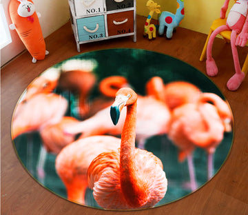 3D Red Flamingo Group 82224 Animal Round Non Slip Rug Mat