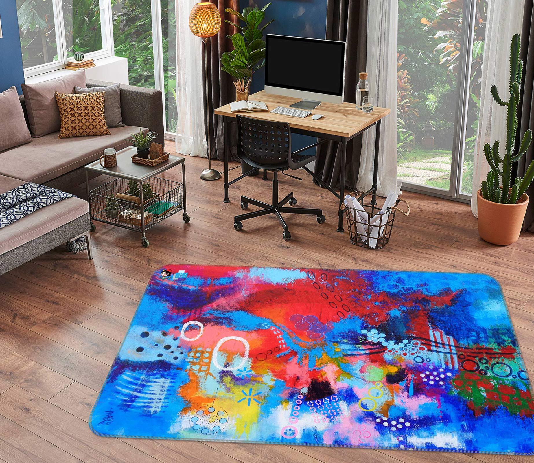 3D Red Blue Texture 12374 Misako Chida Rug Non Slip Rug Mat