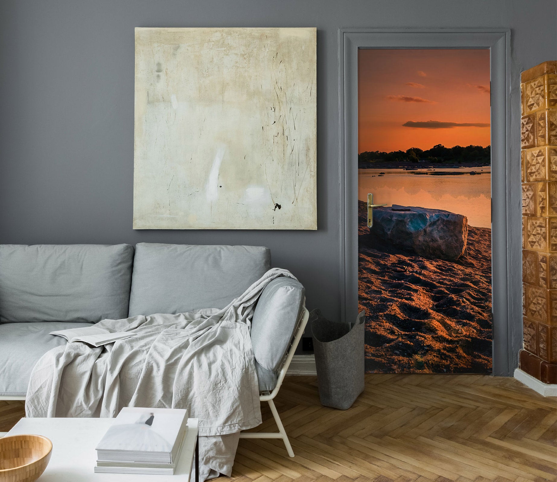 3D Sunset Lakeside Stone 107204 Beth Sheridan Door Mural