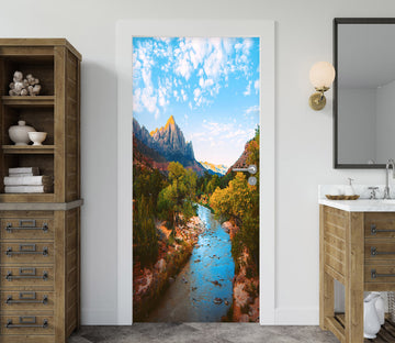 3D Mountain Gorge River 22023 Door Mural