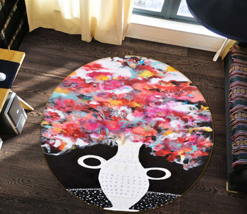 3D White Vase Flowers 1396 Misako Chida Rug Round Non Slip Rug Mat