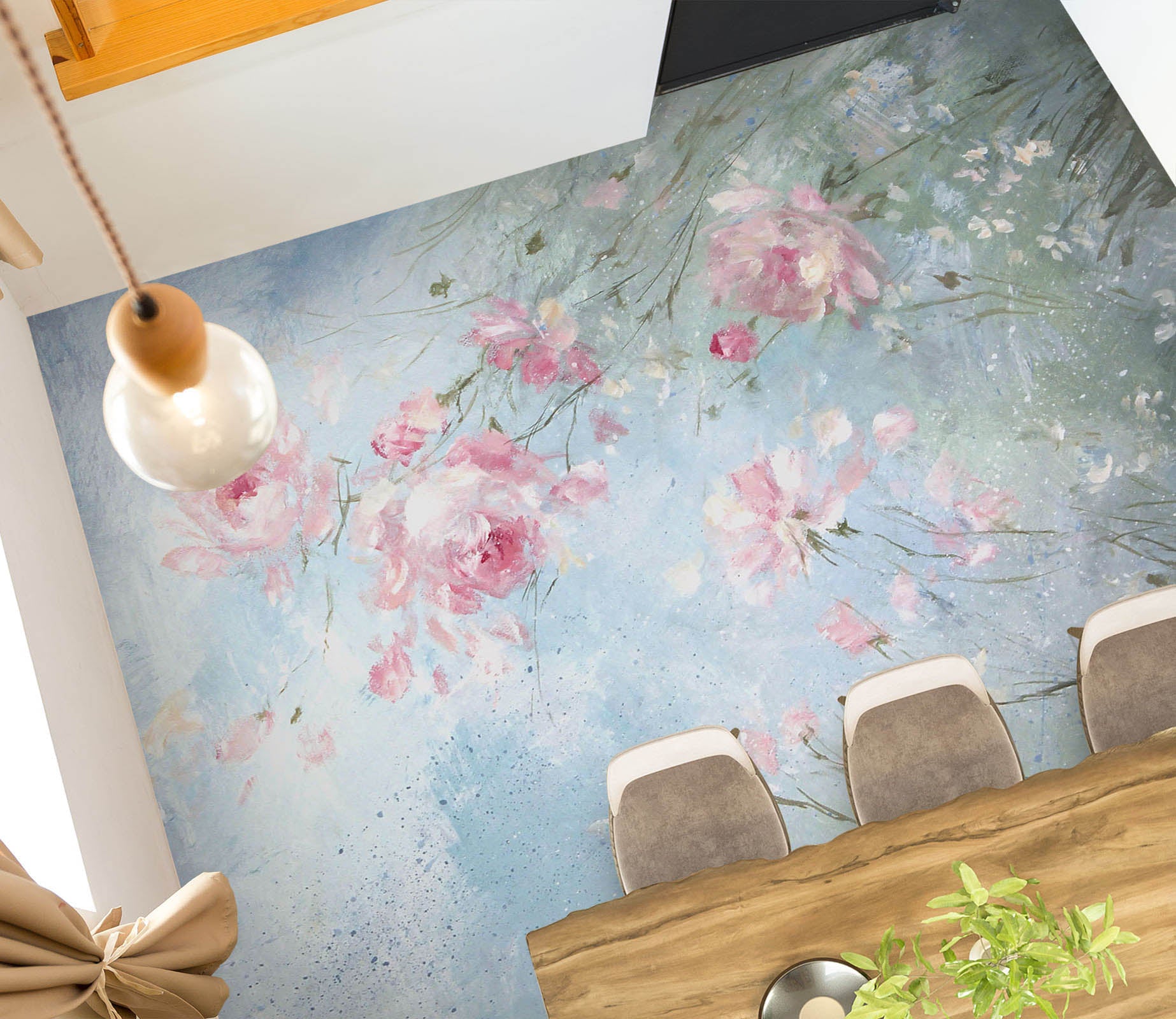 3D Pink Flower Branch 9944 Debi Coules Floor Mural