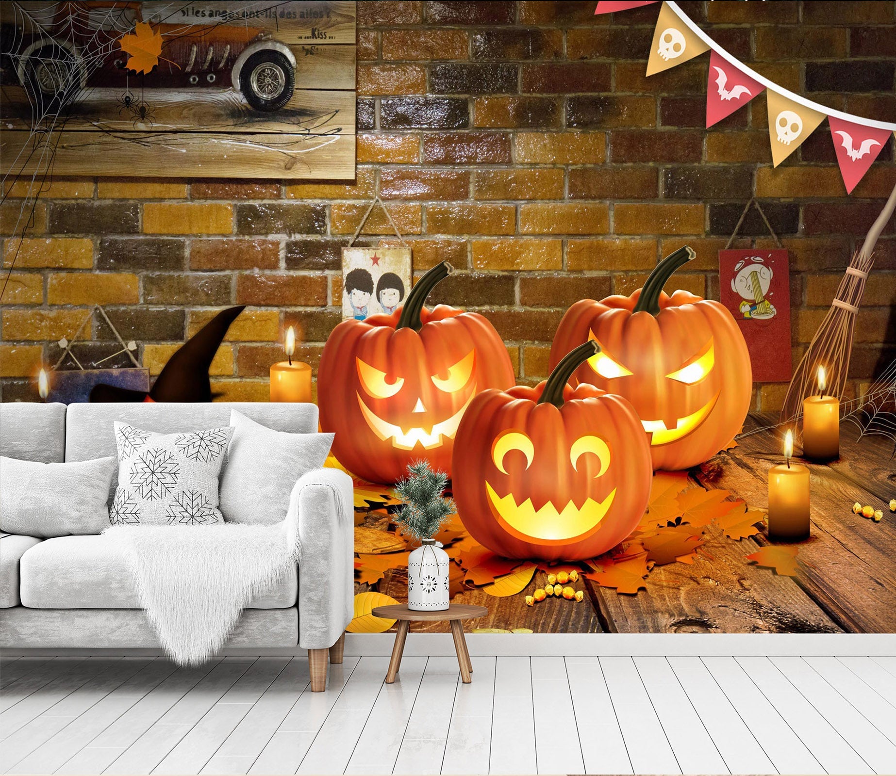 3D Maple Leaf Pumpkin 1001 Halloween Wall Murals Wallpaper AJ Wallpaper 2 