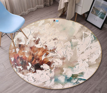 3D White Paint Flower 844 Skromova Marina Rug Round Non Slip Rug Mat