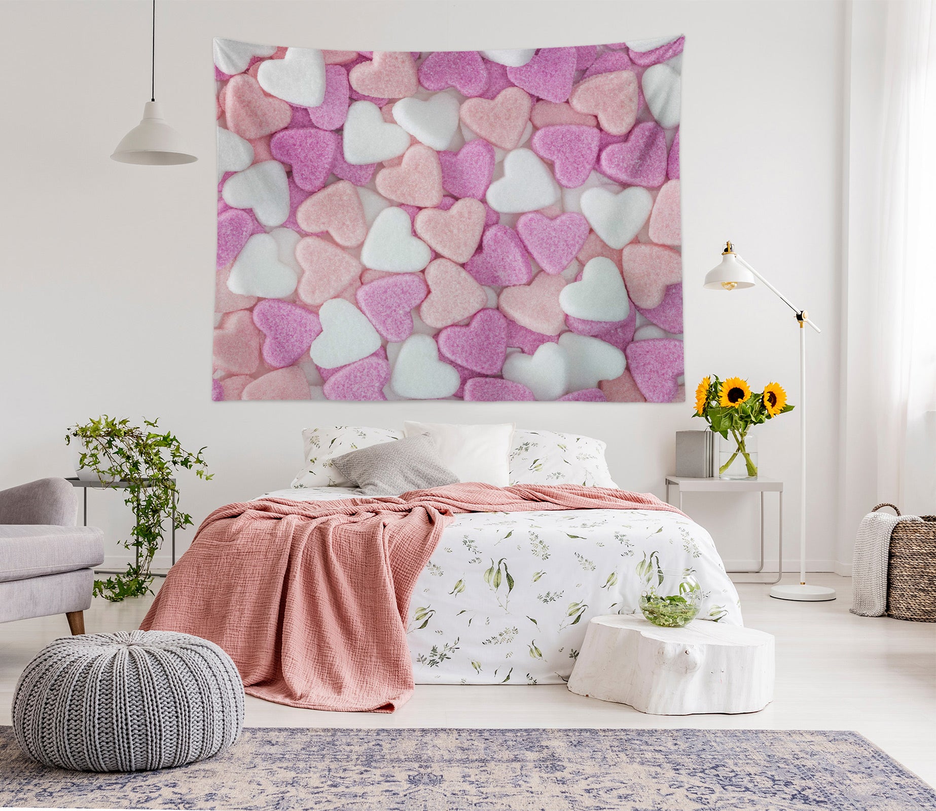 3D Pink White Heart 11673 Assaf Frank Tapestry Hanging Cloth Hang