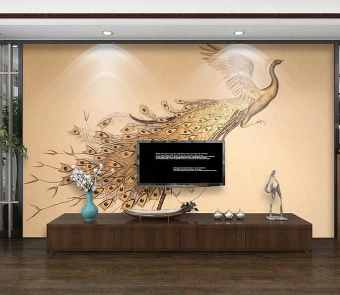 3D Golden Peacock 473 Wall Murals Wallpaper AJ Wallpaper 2 