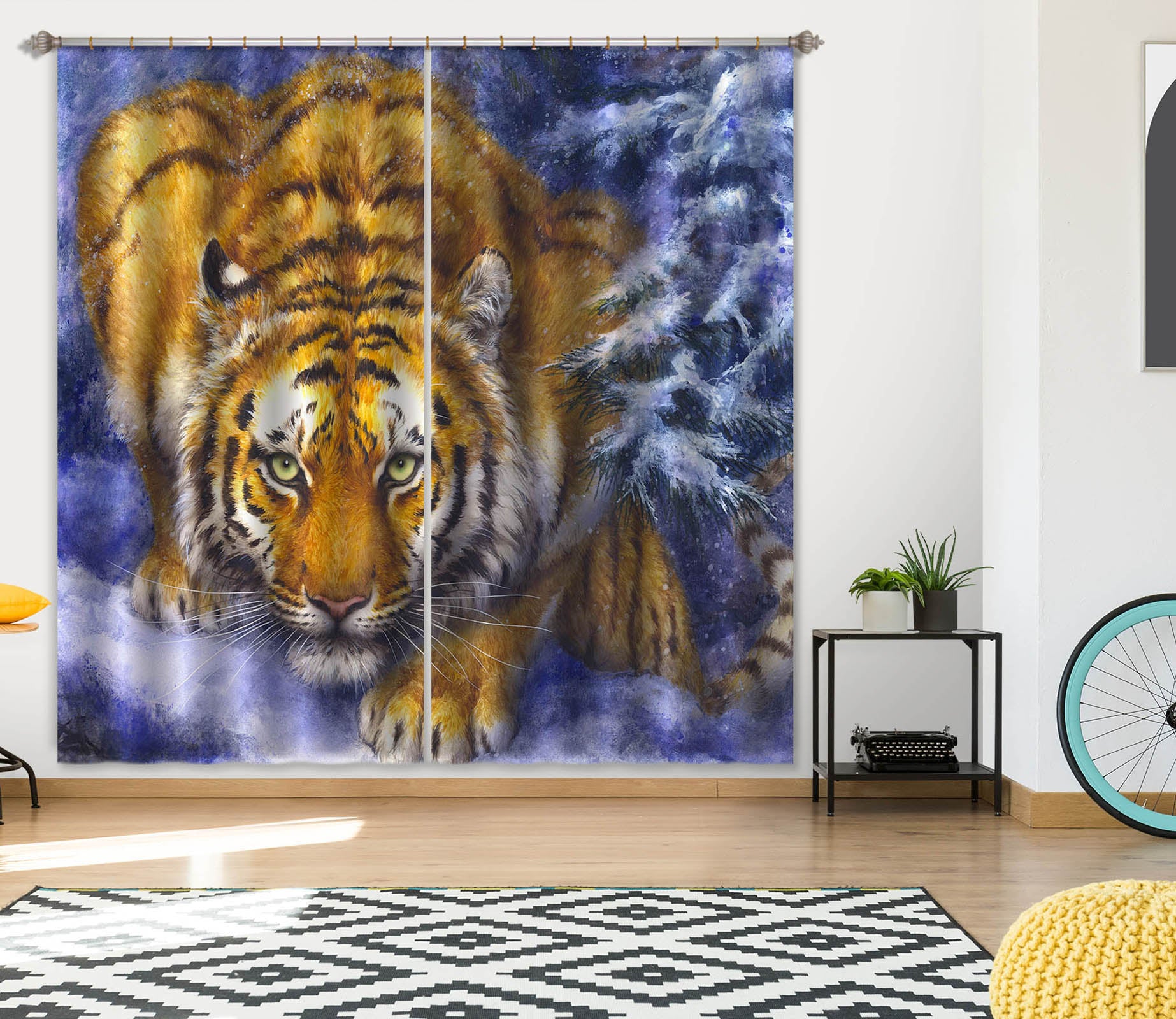 3D Hand Drawn Tiger 9097 Kayomi Harai Curtain Curtains Drapes