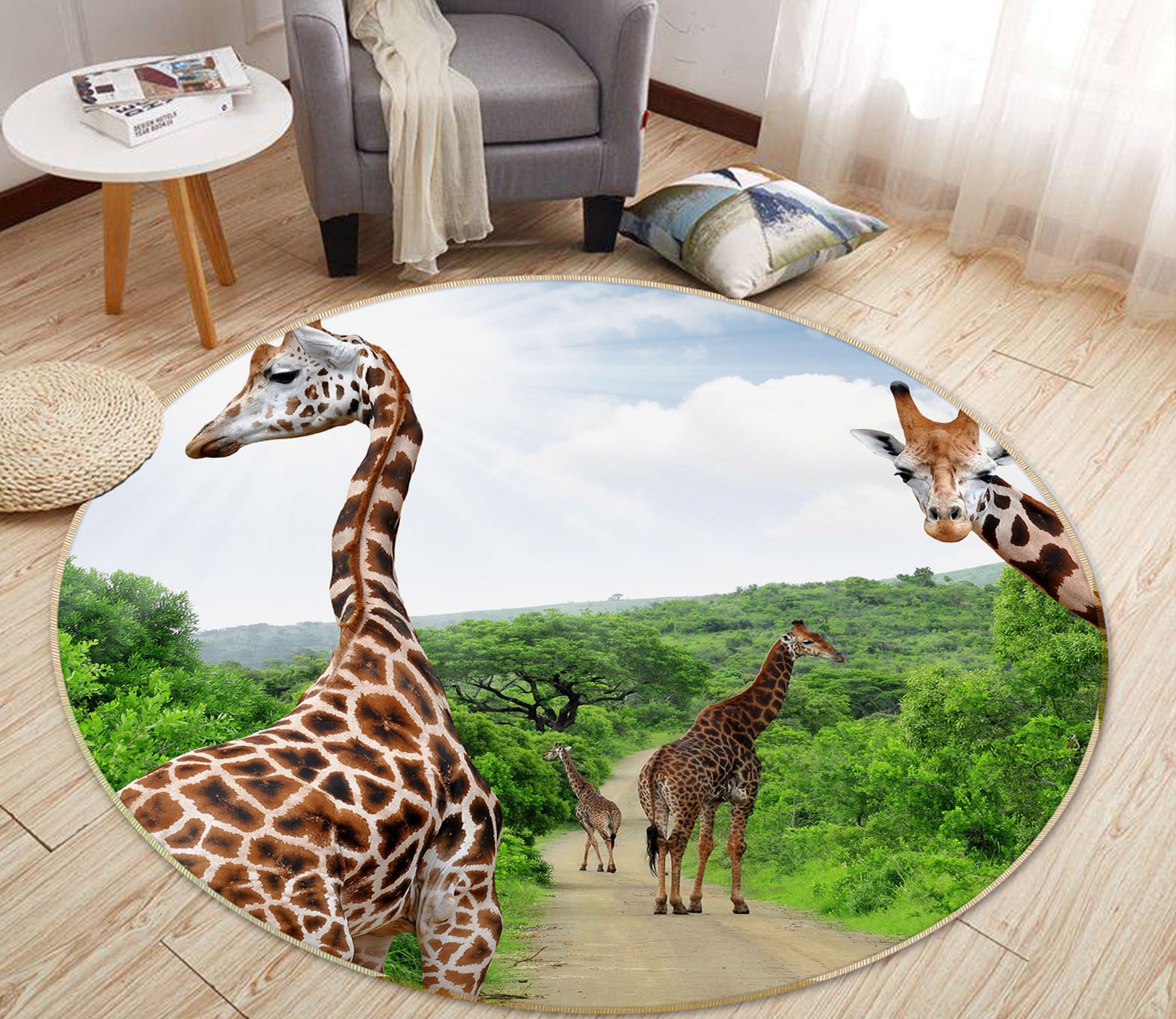 3D Giraffe 37151 Animal Round Non Slip Rug Mat