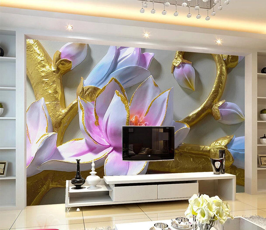 3D Embossed Lotus WC695 Wall Murals