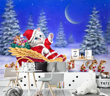 3D Christmas Cat Moon 5544 Kayomi Harai Wall Mural Wall Murals