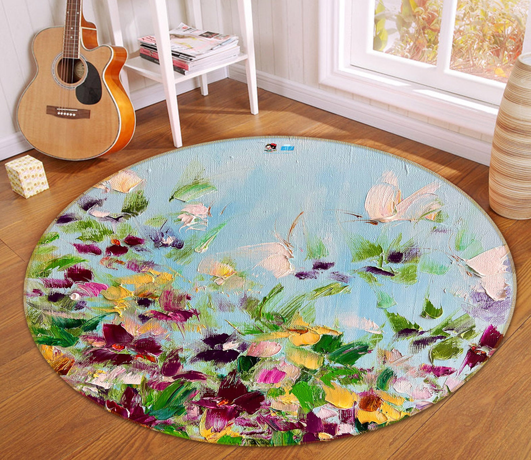 3D Butterfly Garden 901 Skromova Marina Rug Round Non Slip Rug Mat