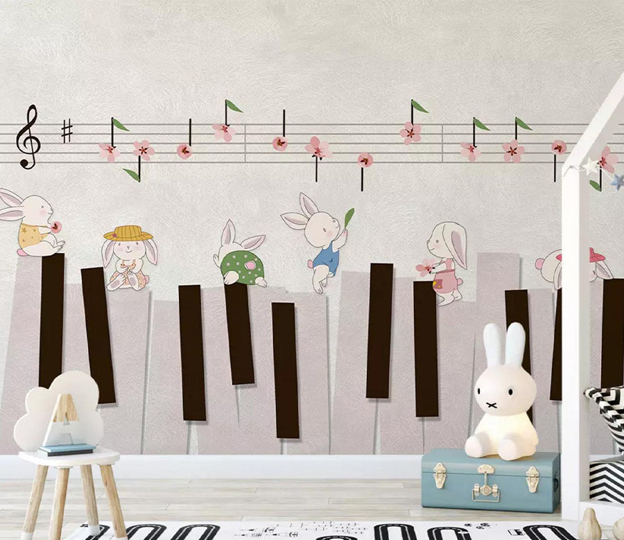 3D White Rabbit Piano WC742 Wall Murals