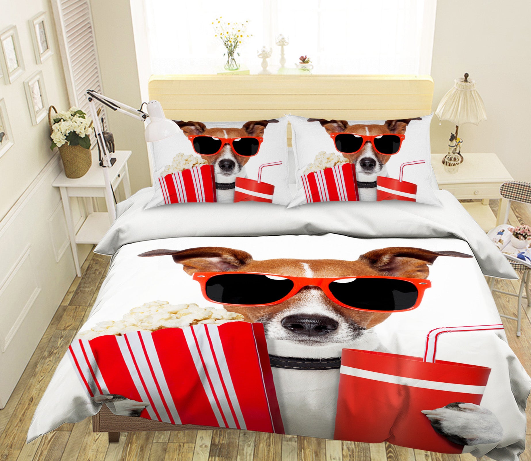 3D Puppy Glasses 006 Bed Pillowcases Quilt