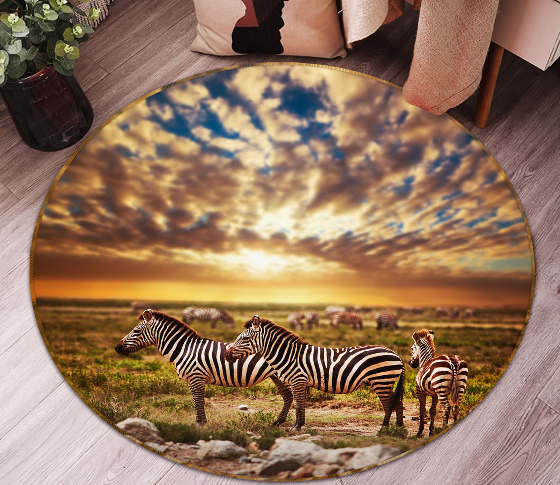 3D Zebra 37152 Animal Round Non Slip Rug Mat