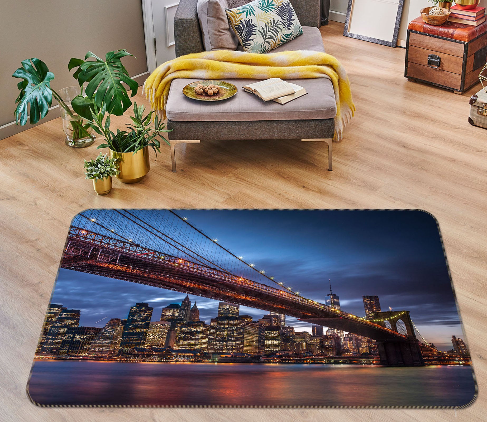 3D New York Bridge 83231 Assaf Frank Rug Non Slip Rug Mat