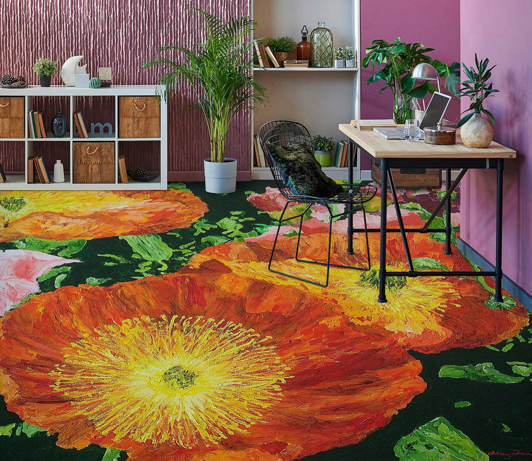 3D Red Flower Yellow Core 9570 Allan P. Friedlander Floor Mural