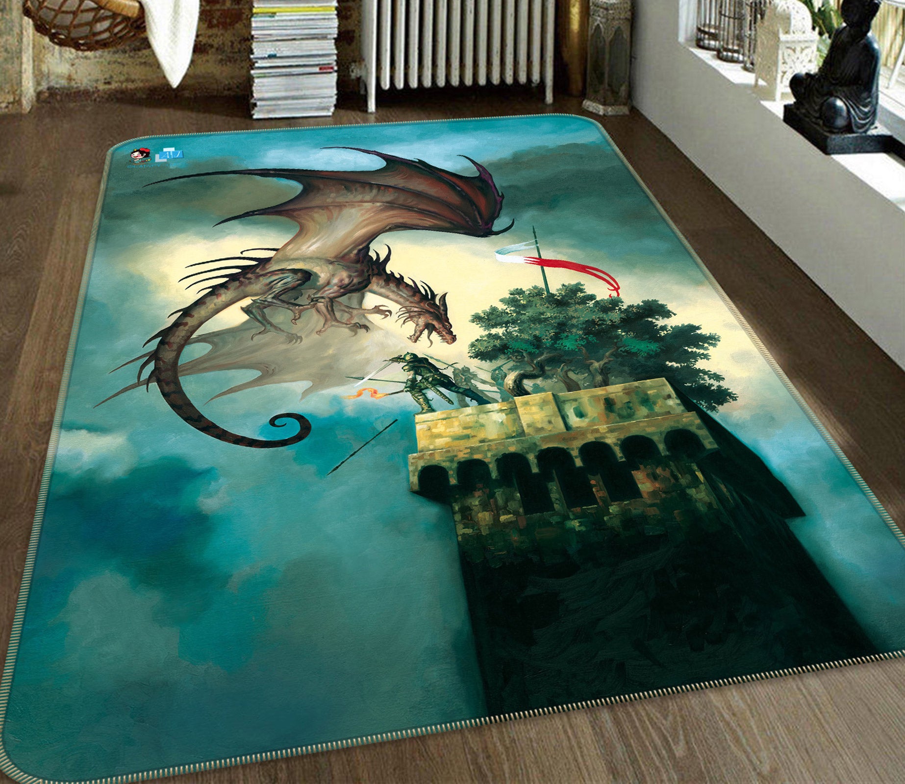 3D Castle Big Dragon 6017 Ciruelo Rug Non Slip Rug Mat