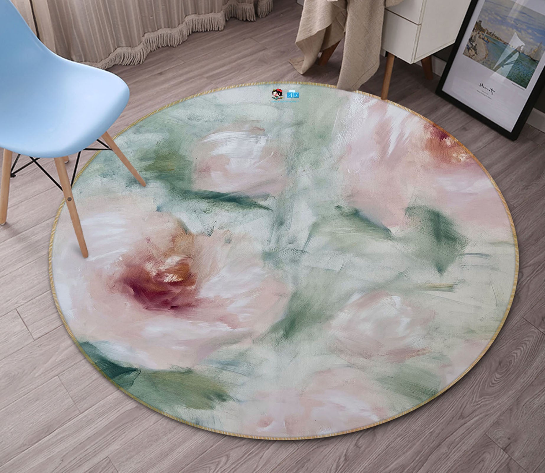 3D Flower Painting 4037 Skromova Marina Rug Round Non Slip Rug Mat