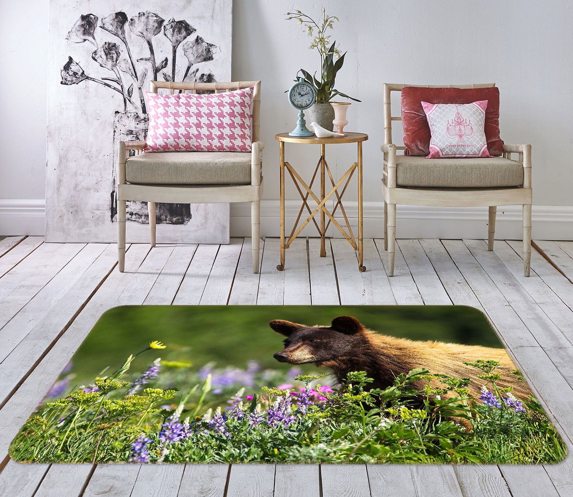 3D Bear Cub In Meadow 84055 Kathy Barefield Rug Non Slip Rug Mat